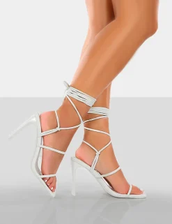 Public Desire Chloe Pu Strappy Square Toe Lace Up Heels | Women Square Toe Heels