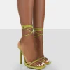 Public Desire Ci Ci Patent Square Toe Lace Up Stiletto Heels | Women Stilettos