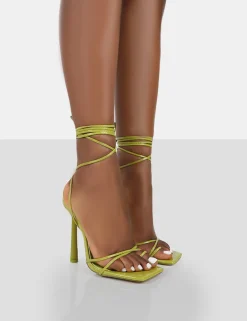 Public Desire Ci Ci Patent Square Toe Lace Up Stiletto Heels | Women Stilettos