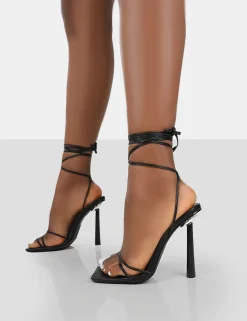 Public Desire Ci Ci Pu Square Toe Lace Up Stiletto Heels | Women Square Toe Heels