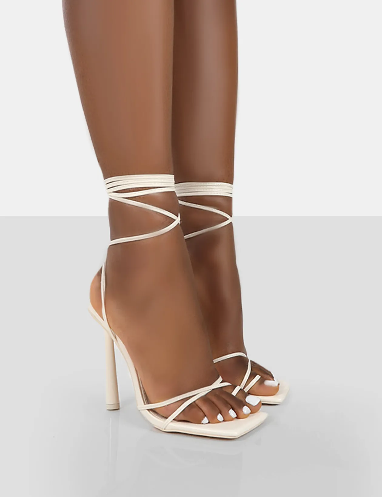 Public Desire Ci Ci Pu Square Toe Lace Up Stiletto Heels | Women Square Toe Heels