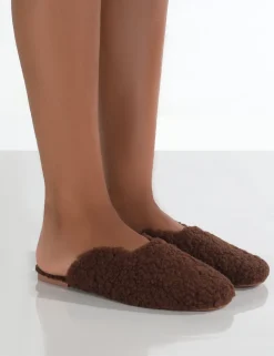 Public Desire Ciao Chocolate Teddy Slip On Slippers | Women Slippers
