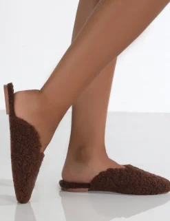 Public Desire Ciao Chocolate Teddy Slip On Slippers | Women Slippers