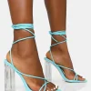 Public Desire Clara Pu Strappy Lace Up Round Toe Clear Perspex Heels | Women Barely There Heels