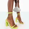 Public Desire Cleo Pu Square Toe Strappy Lace Up Block Heels | Women Square Toe Heels