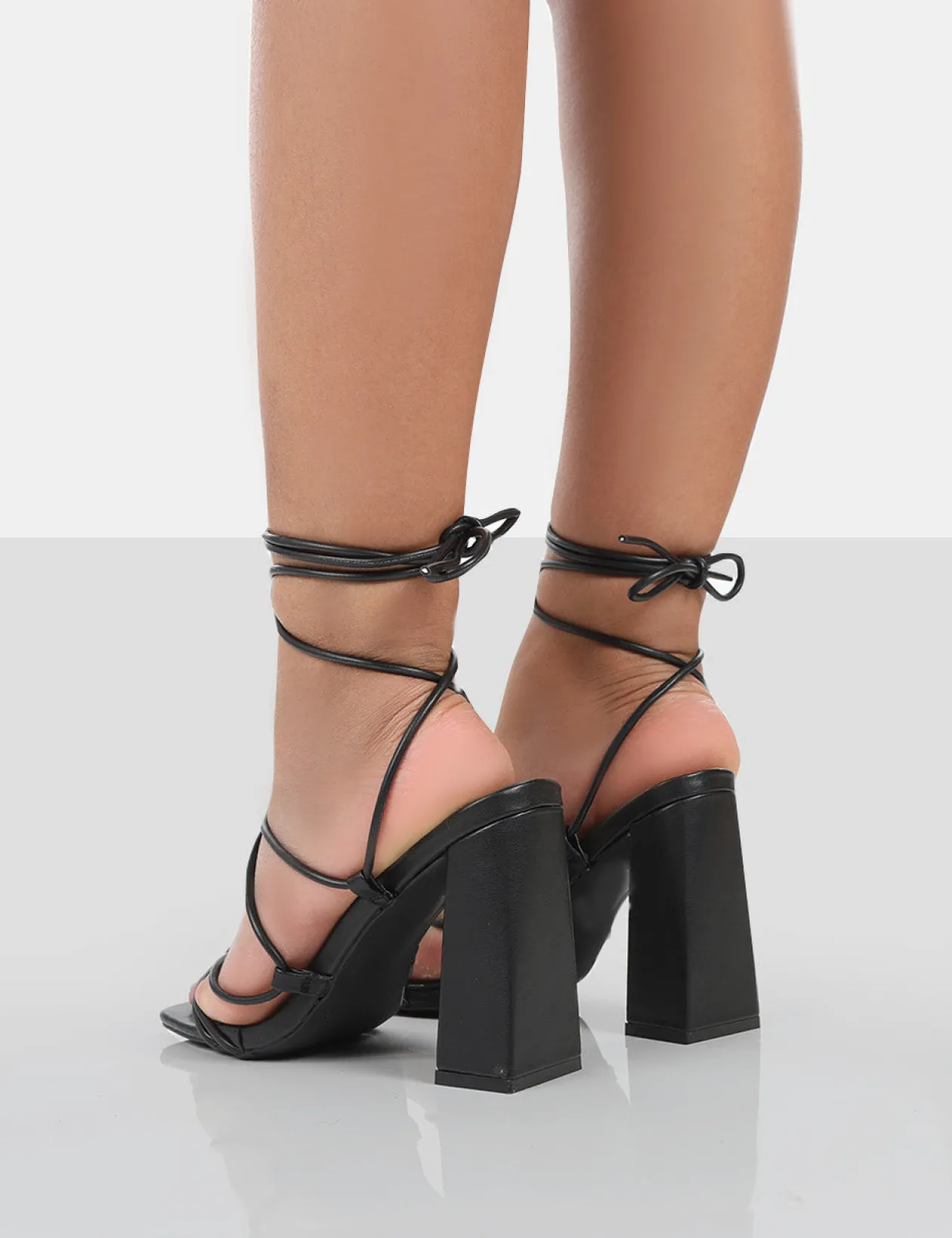 Public Desire Coco Grain Square Toe Strappy Lace Up Block Heels | Women Square Toe Heels