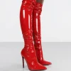 Public Desire Confidence Patent Stiletto Heeled Over The Knee Pu Boots | Women Over The Knee Boots