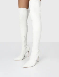 Public Desire Confidence Stiletto Heeled Over The Knee Pu Boots | Women Over The Knee Boots