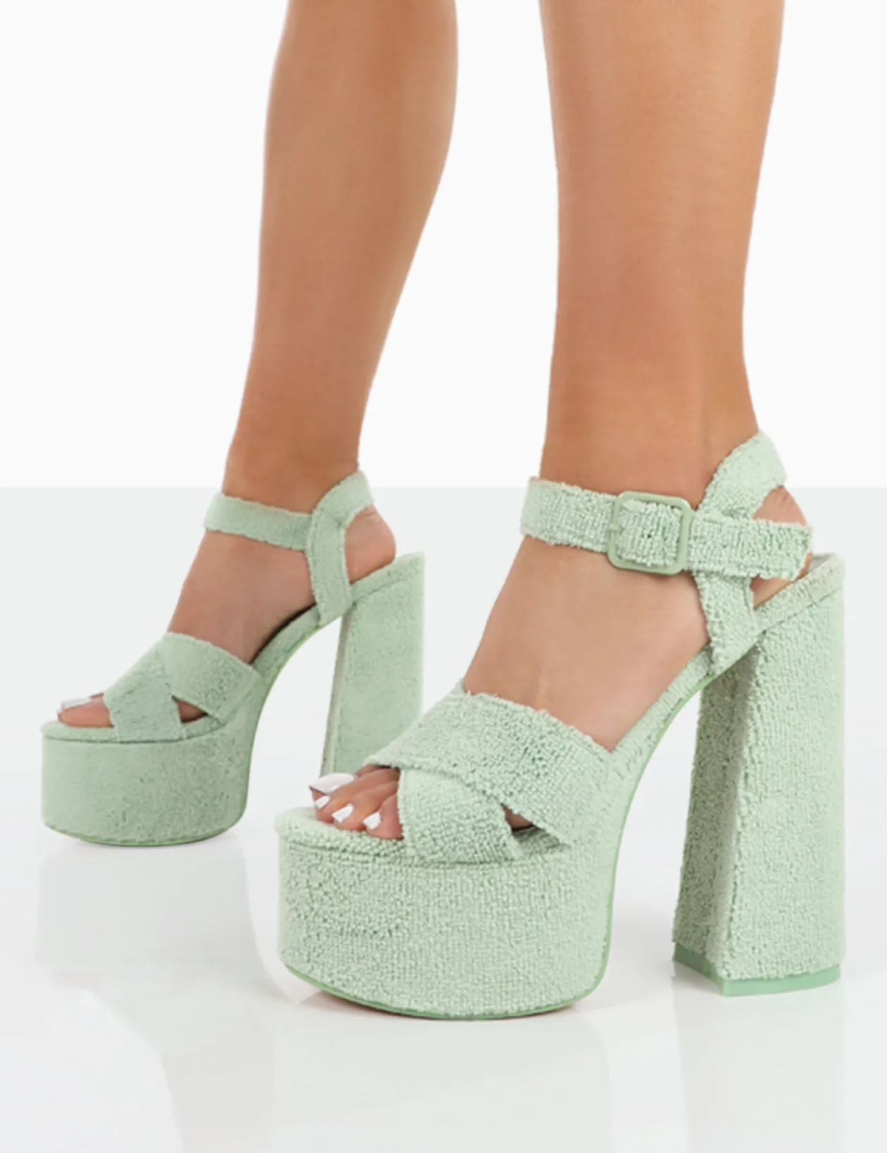 Public Desire Content Towelling Chunky Platform Sandal High Heels | Women Platform Heels