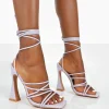 Public Desire Corrbin Croc Patent Pu Strappy Lace Up Flared Heels | Women Barely There Heels