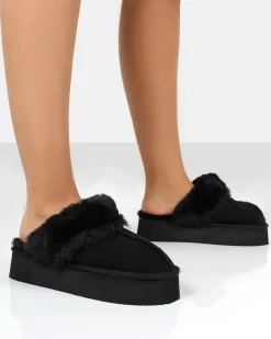 Public Desire Cosy Faux Suede Platform Slider Slipper | Women Ultra Mini Boots