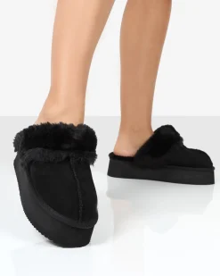 Public Desire Cosy Faux Suede Platform Slider Slipper | Women Ultra Mini Boots