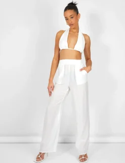 Public Desire Crinkle Elasticated Waist Wide Leg Trousers | Women Trousers