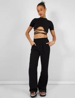 Public Desire Crinkle Elasticated Waist Wide Leg Trousers | Women Trousers