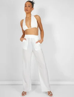 Public Desire Crinkle Elasticated Waist Wide Leg Trousers | Women Trousers