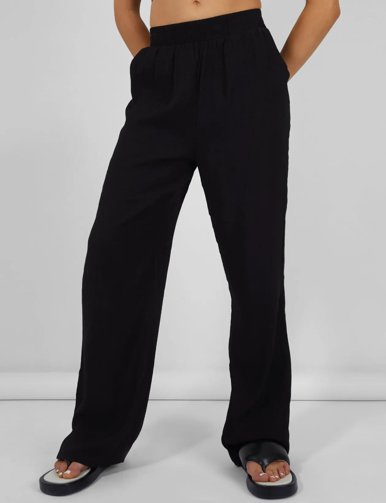 Public Desire Crinkle Elasticated Waist Wide Leg Trousers | Women Trousers