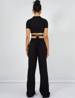 Public Desire Crinkle Elasticated Waist Wide Leg Trousers | Women Trousers