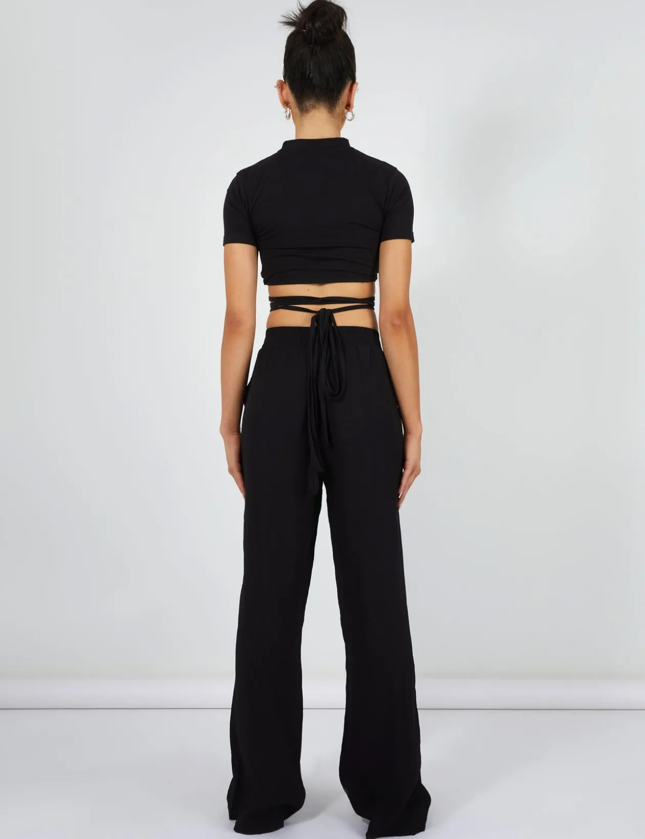 Public Desire Crinkle Elasticated Waist Wide Leg Trousers | Women Trousers