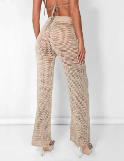 Public Desire Crochet Beach Trousers High Waisted Wide Leg Metallic Thread | Women Trousers