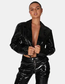 Public Desire Cropped Croc Vinyl Blazer | Women Outerwear & Jackets