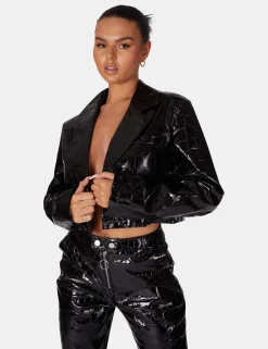 Public Desire Cropped Croc Vinyl Blazer | Women Outerwear & Jackets