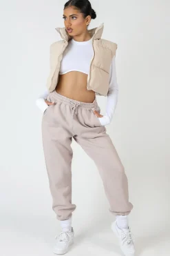 Public Desire Cropped Puffer Gilet Stone | Women Outerwear & Jackets