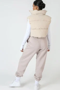 Public Desire Cropped Puffer Gilet Stone | Women Outerwear & Jackets
