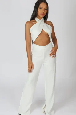 Public Desire Cross Front Halter Wide Leg Jumpsuit | Women Jumpsuits & Playsuits