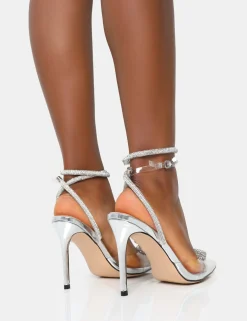 Public Desire Cupid Mirror Clear Perspex Heart Wrap Around Pointed Toe Stiletto Heels | Women Court Heels