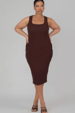 Public Desire Curve Bodycon Scoop Neck Midi Dress Chocolate | Women Curve