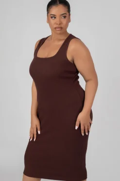 Public Desire Curve Bodycon Scoop Neck Midi Dress Chocolate | Women Curve