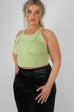 Public Desire Curve High Neck Knitted Racer Crop Top | Women Curve
