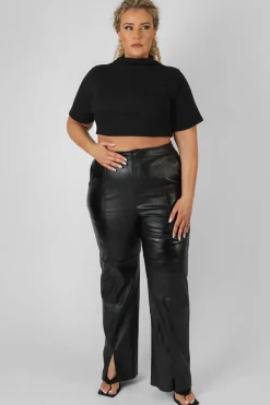 Public Desire Curve High Neck Ribbed Cropped T Shirt | Women Curve
