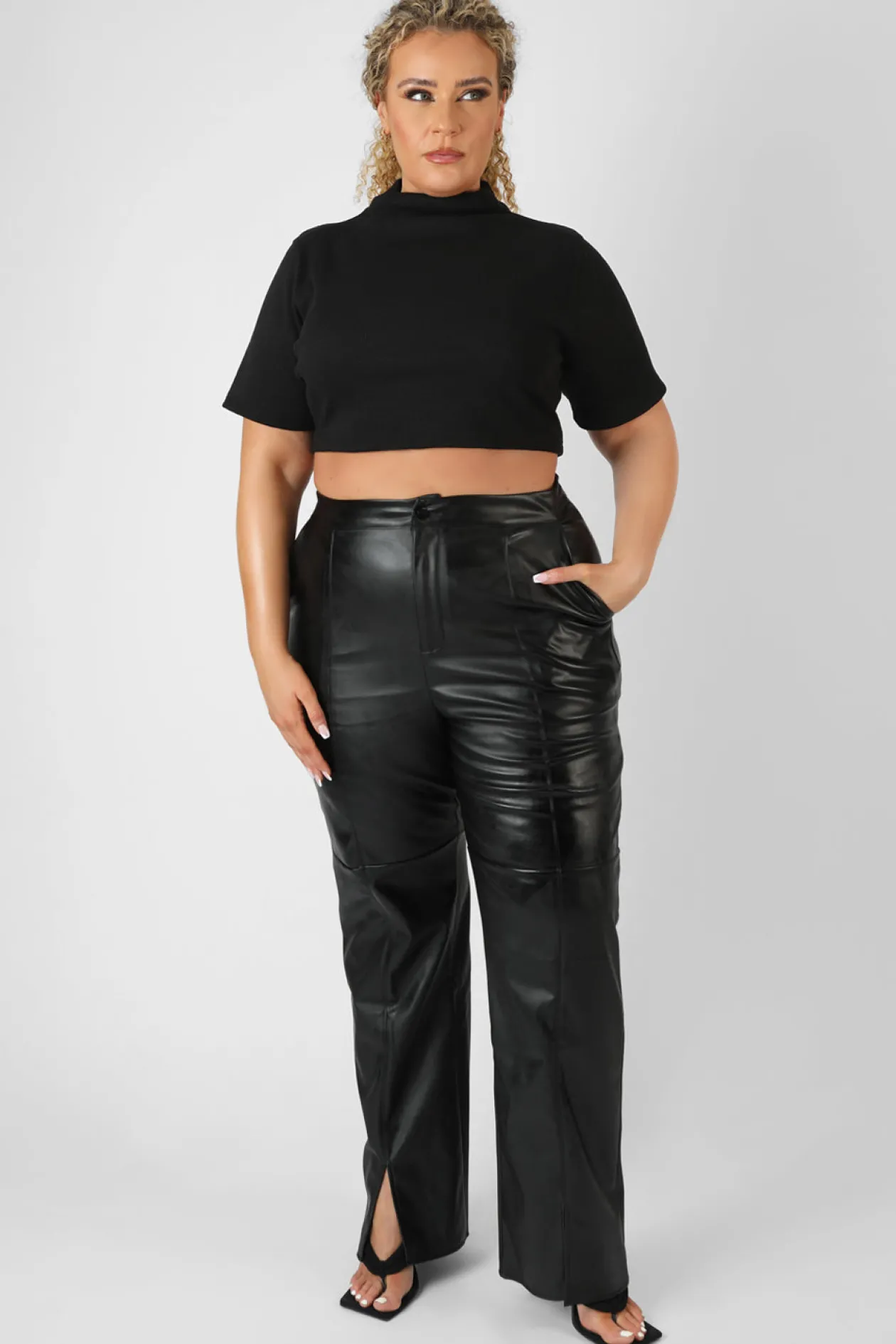 Public Desire Curve High Neck Ribbed Cropped T Shirt | Women Curve