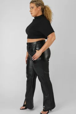 Public Desire Curve High Neck Ribbed Cropped T Shirt | Women Curve