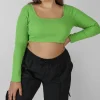 Public Desire Curve Long Sleeve Square Neck Crop Top | Women Curve