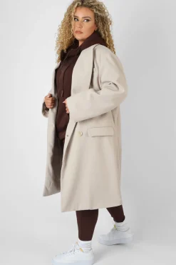 Public Desire Curve Longline Oversized Wool Coat Stone | Women Curve