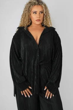 Public Desire Curve Oversized Plisse Shirt | Women Tops