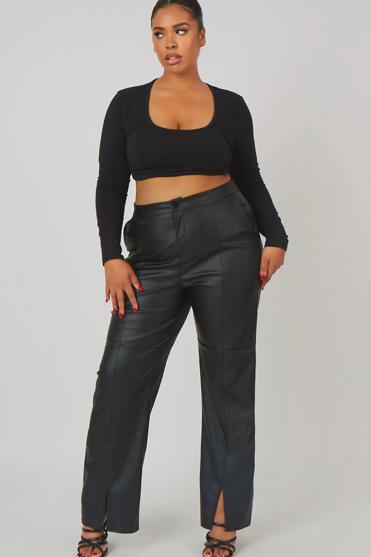 Public Desire Curve Pu Seam Front Split Detail Trousers | Women Curve