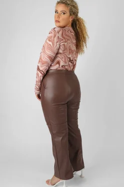 Public Desire Curve Pu Seam Front Split Detail Trousers Chocolate | Women Curve