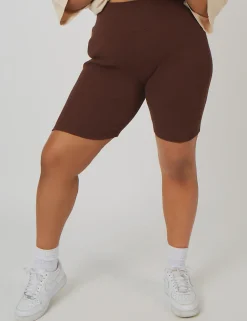 Public Desire Curve Rib Cycling Shorts Chocolate | Women Curve