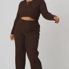 Public Desire Curve Ribbed Knitted Wide Leg Trousers | Women Curve