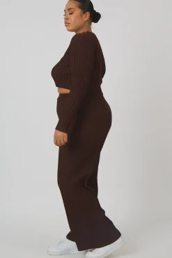 Public Desire Curve Ribbed Knitted Wide Leg Trousers | Women Curve