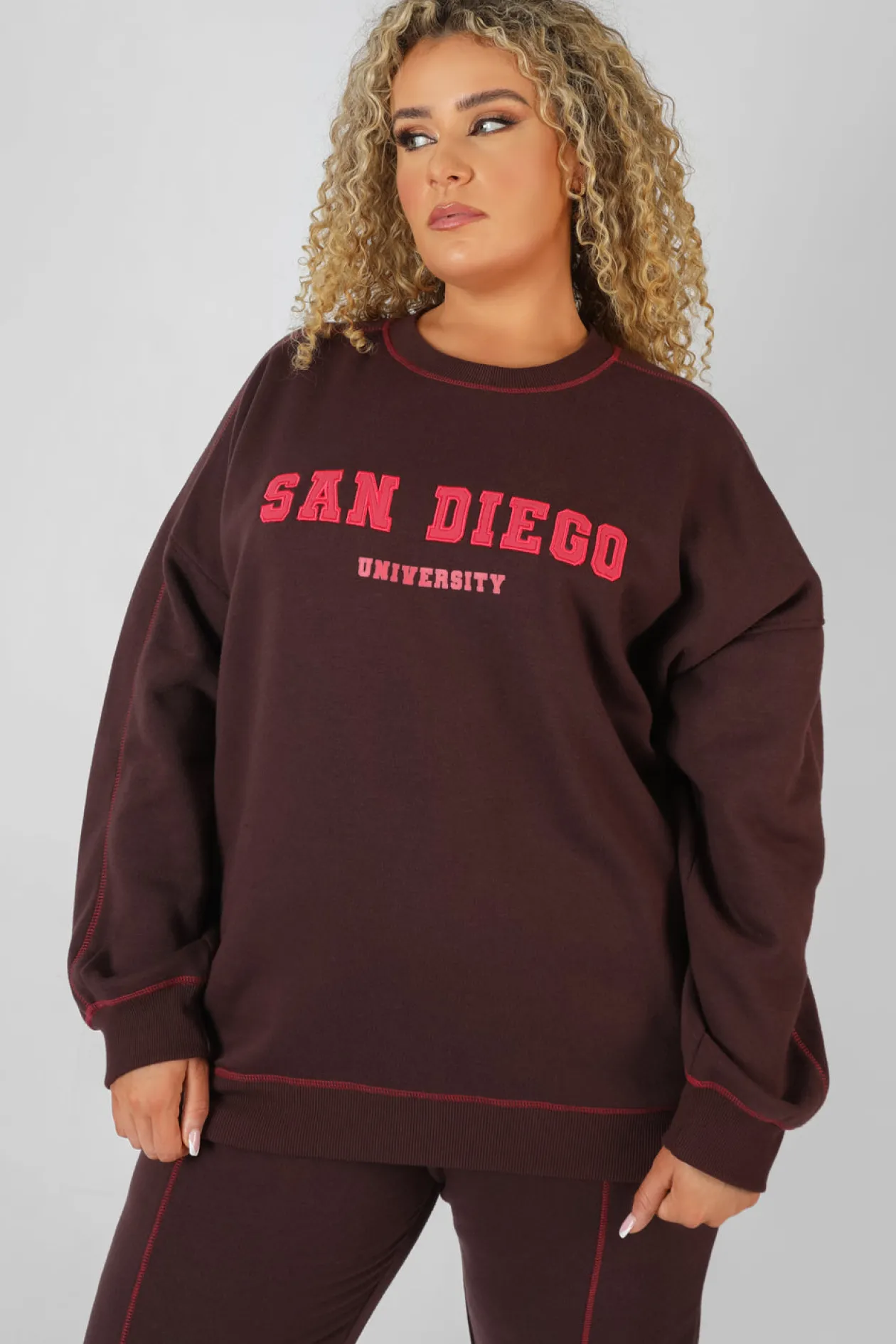 Public Desire Curve San Diego Contrast Stitch Sweatshirt | Women Sweatshirt & Hoodies