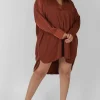 Public Desire Curve Satin Shirt Dress Chocolate | Women Curve