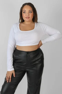 Public Desire Curve Scoop Neck Long Sleeve Crop Top | Women Curve