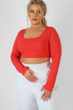 Public Desire Curve Scoop Neck Long Sleeve Crop Top | Women Curve
