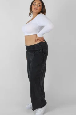 Public Desire Curve Split Front Seam Detail Wide Leg Joggers Acid Wash | Women Curve