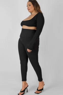 Public Desire Curve Thick Waistband Ribbed Leggings | Women Curve