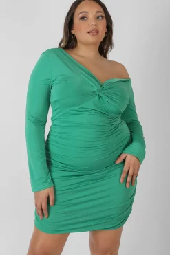 Public Desire Curve Twist Wrap Gather Long Sleeve Mini Dress | Women Curve